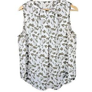 Fun2Fun Sleeveless V Split Neck Button Pleated Blouse Floral White Grey Women XL